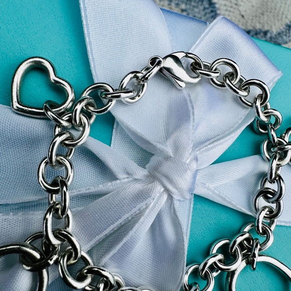 RARE Tiffany & Co Multi Open Heart Bracelet in Silver, 7.5" - Picture 5 of 6